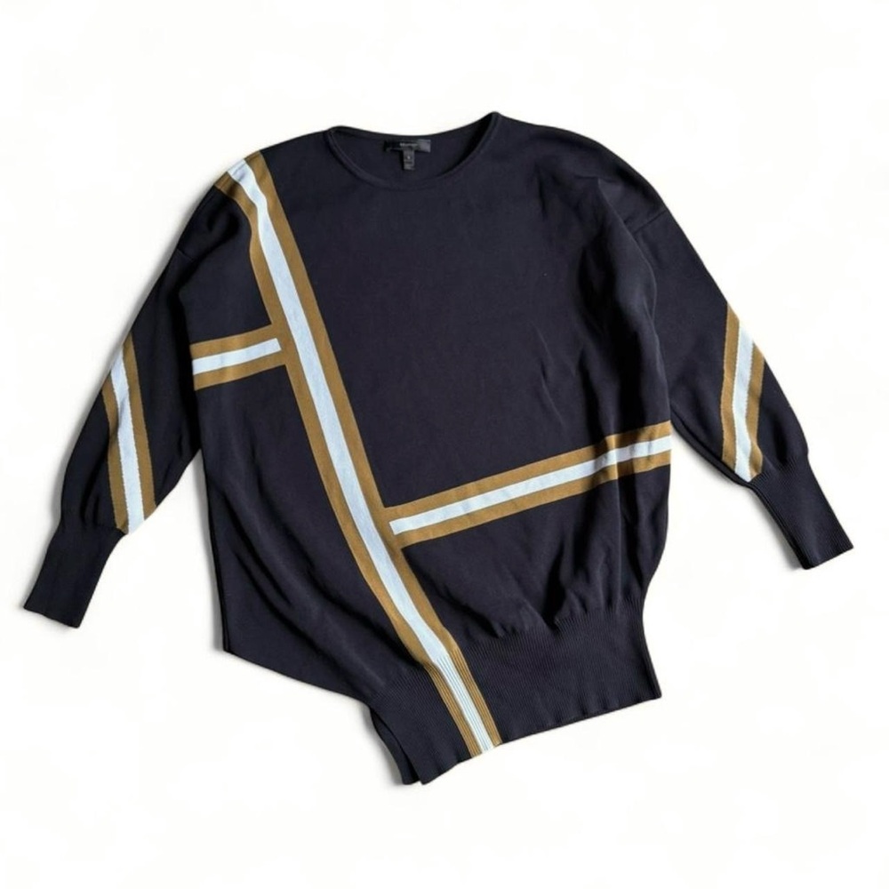 Belstaff dark charcoal black sweater olive green and white stripes Size S